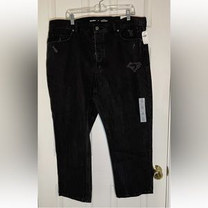 Old Navy Distressed Black High Rise Button Fly Slouchy Straight Jeans size 16